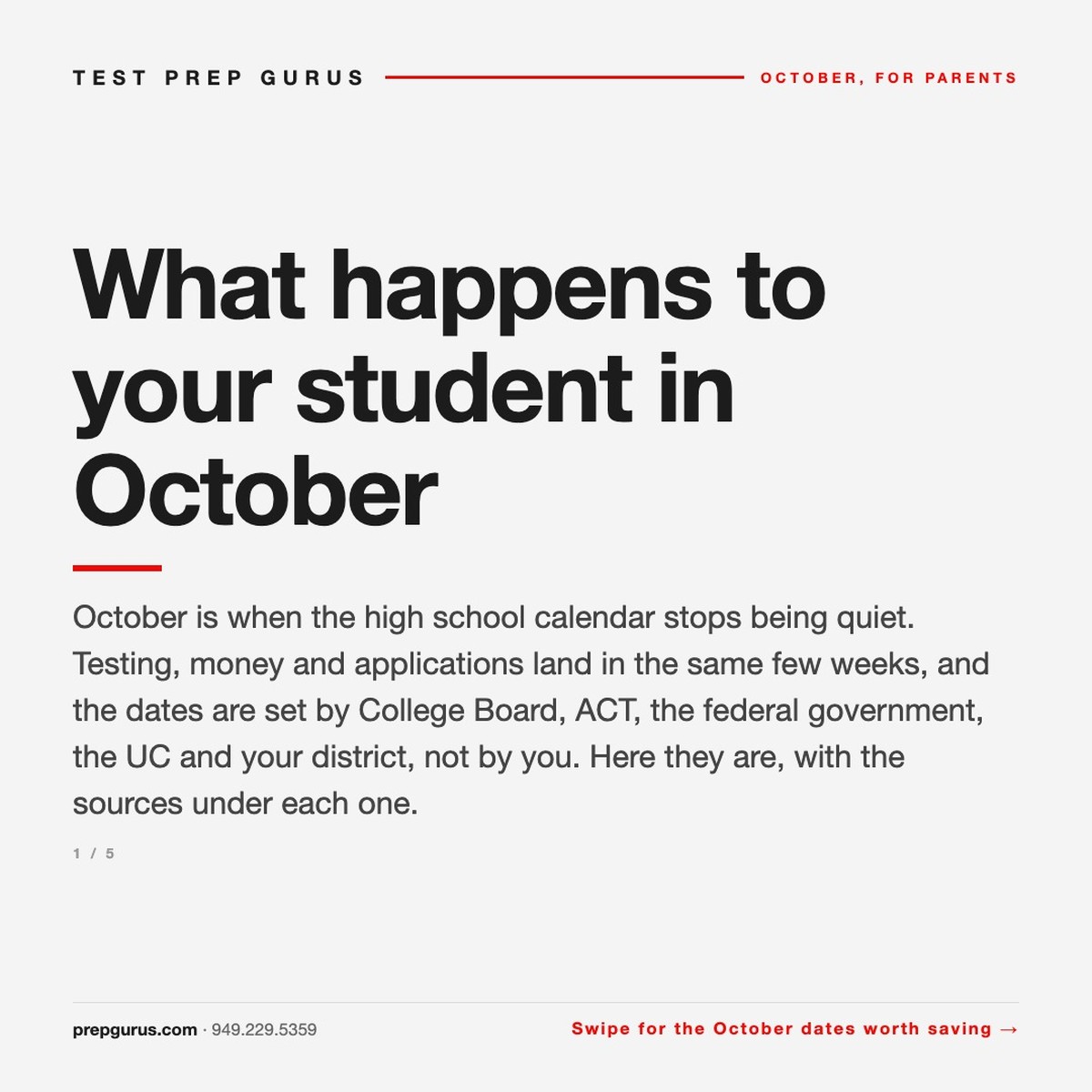 October testing and application dates for parents of high school students — Test Prep Gurus.