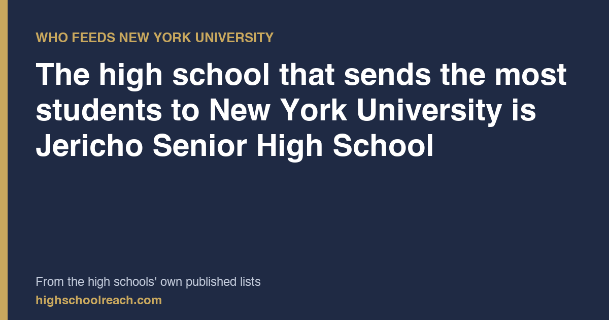 The high school that sends the most students to New York University is Jericho Senior High School — from the high schools' own published lists